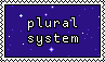 a blue stamp with the word plural system on it